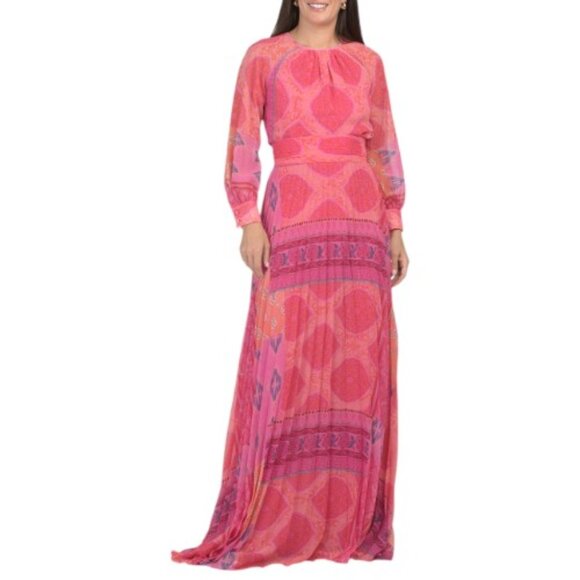 TERI JON Chiffon Overlay Printed Gown With Pleated Skirt - Picture 1 of 2